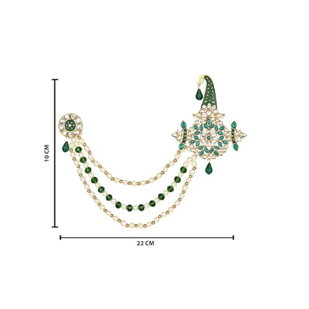 Etnico Gold Plated Stone Pearl Drop Safa Kalangi Brooch for Groom/Men/Dulha Pagadi (SM61G)