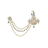 Etnico Gold Plated Stone Pearl Drop Safa Kalangi Brooch for Groom/Men/Dulha Pagadi (SM61Gr)