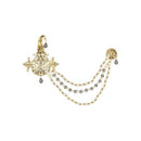 Etnico Gold Plated Stone Pearl Drop Safa Kalangi Brooch for Groom/Men/Dulha Pagadi (SM61Gr)