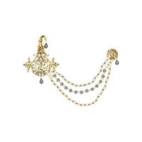 Etnico Gold Plated Stone Pearl Drop Safa Kalangi Brooch for Groom/Men/Dulha Pagadi (SM61Gr)