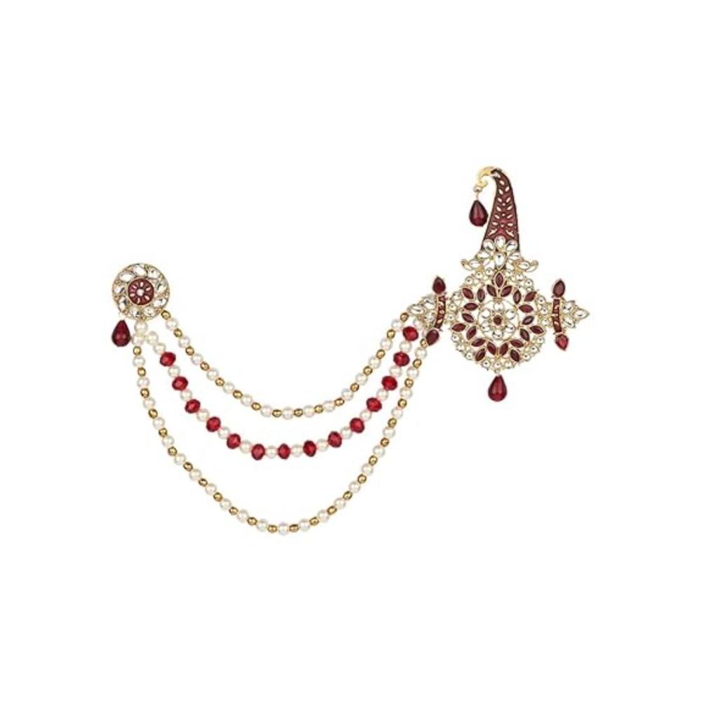 Etnico Gold Plated Stone Pearl Drop Safa Kalangi Brooch for Groom/Men/Dulha Pagadi (SM61M)