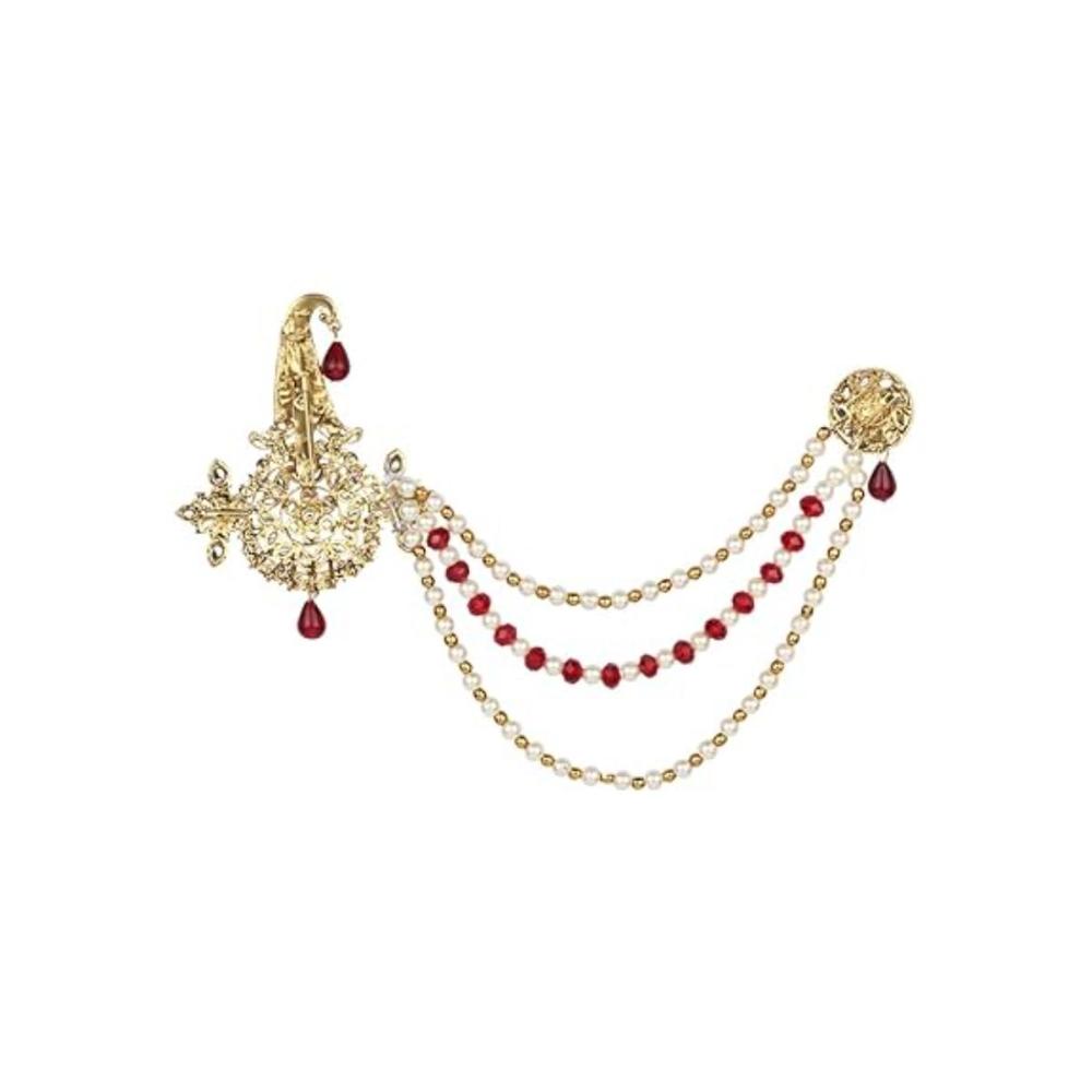 Etnico Gold Plated Stone Pearl Drop Safa Kalangi Brooch for Groom/Men/Dulha Pagadi (SM61M)