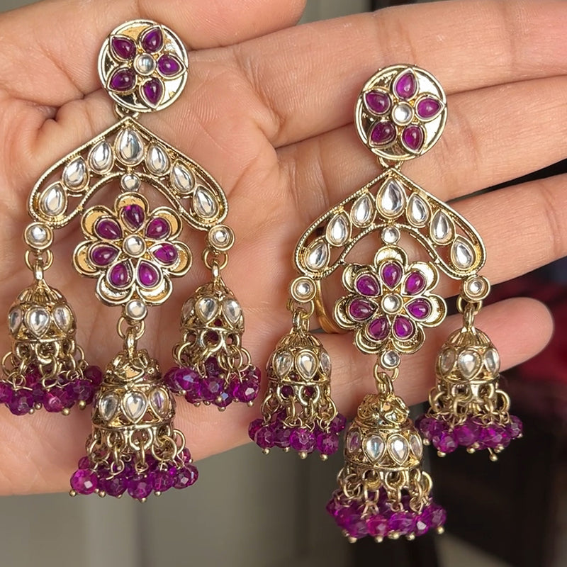 ShringarStreet Gold Plated Kundan And Beads Jhumki Earrings