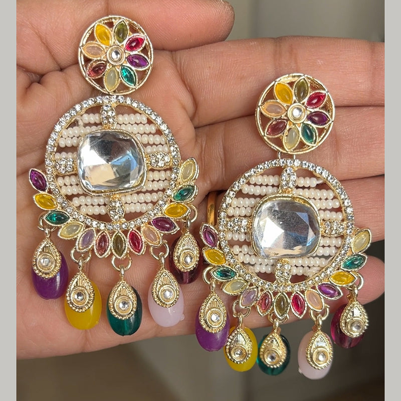 ShringarStreet Gold Plated Crystal Stone And Beads Dangler Earrings