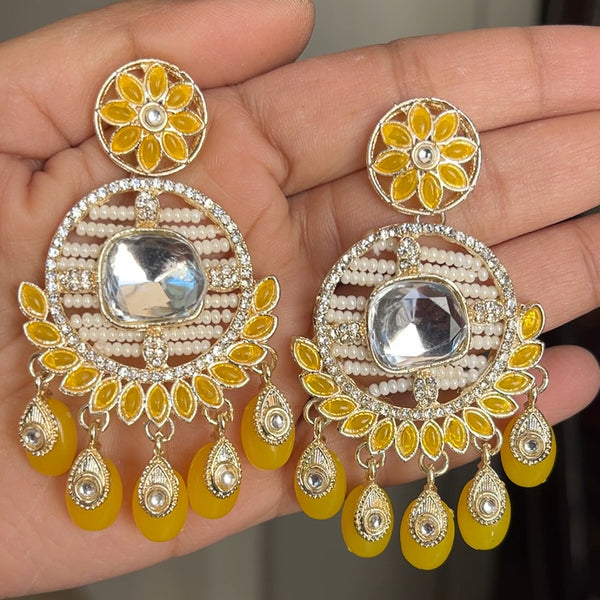 ShringarStreet Gold Plated Crystal Stone And Beads Dangler Earrings
