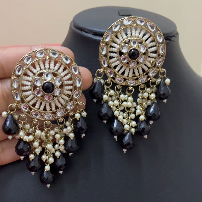 ShringarStreet Gold Plated Kundan And Beads Dangler Earrings