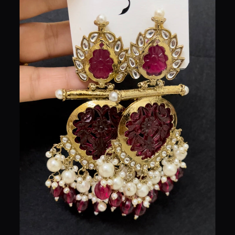 ShringarStreet Mehndi Polish Kundan Pearl And Beads Dangler Earrings