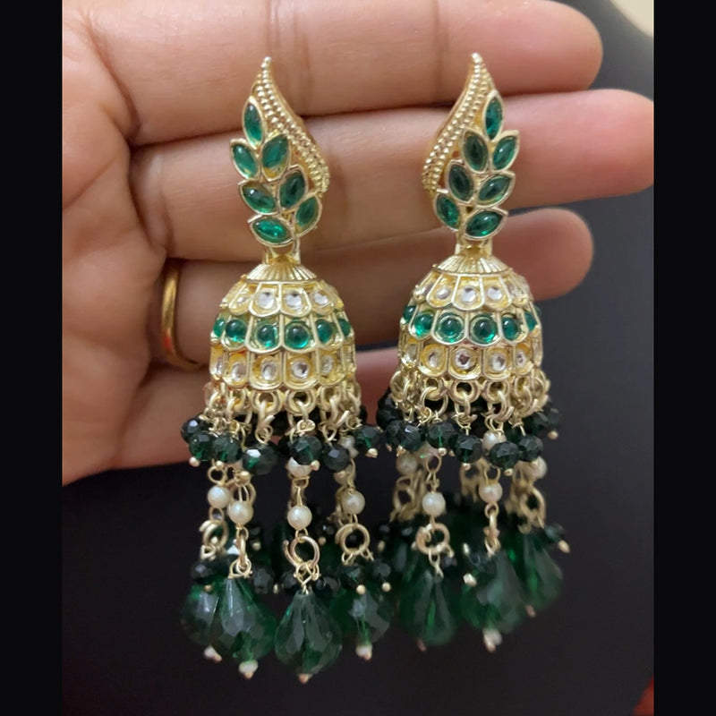 ShringarStreet Mehndi Polish Pota Stone And Beads Jhumki Earrings