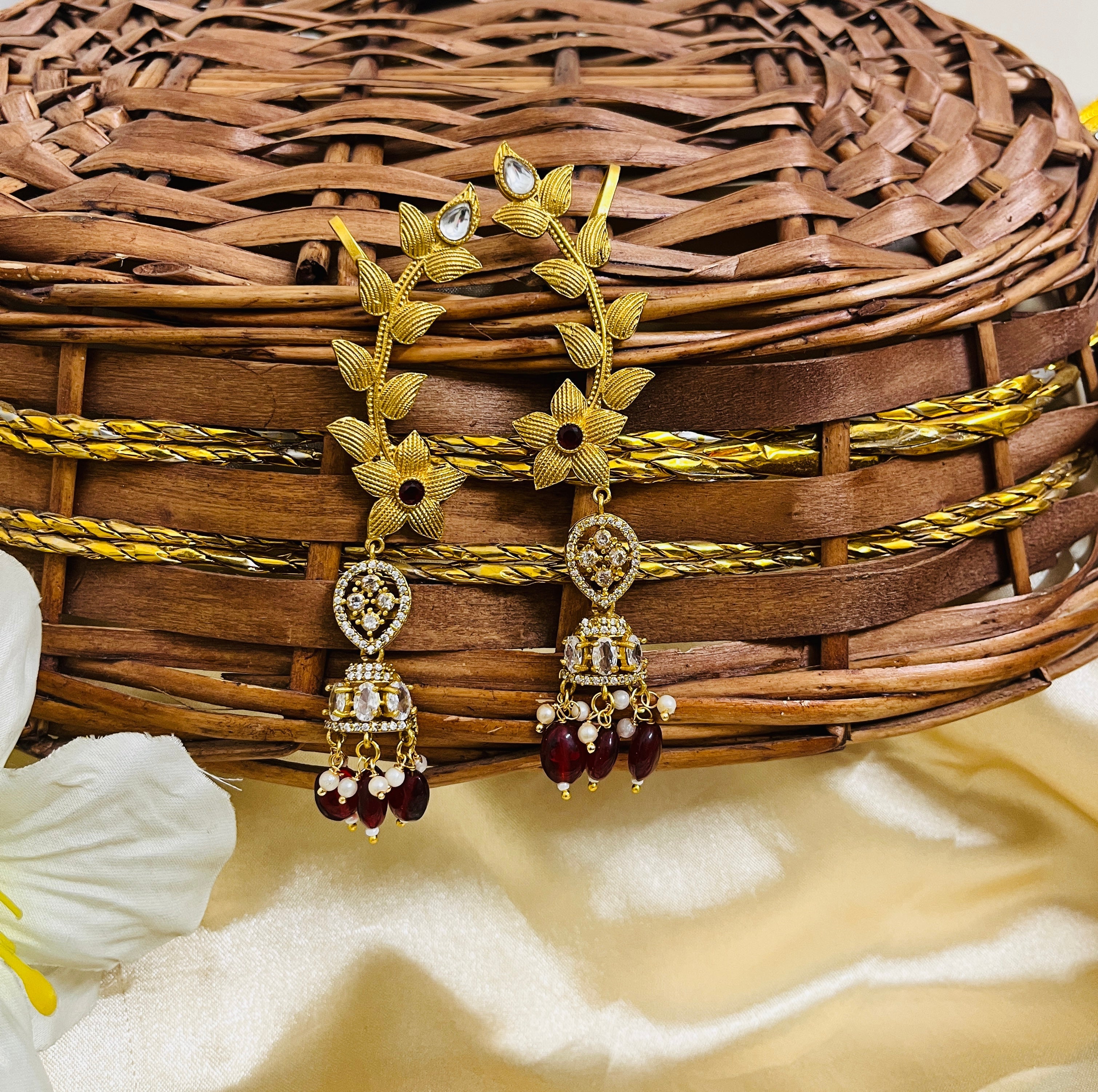 ShringarStreet Gold Plated Brass America Diamond And Beads Jhumki Earrings