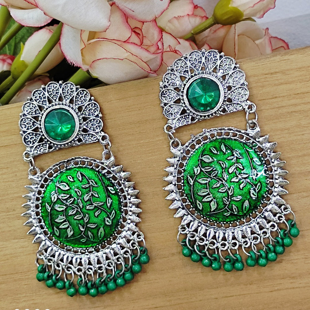 Bevy Pearls Elegant Oxidised Plated Crystal And Pearl Meenakari Dangler Earrings