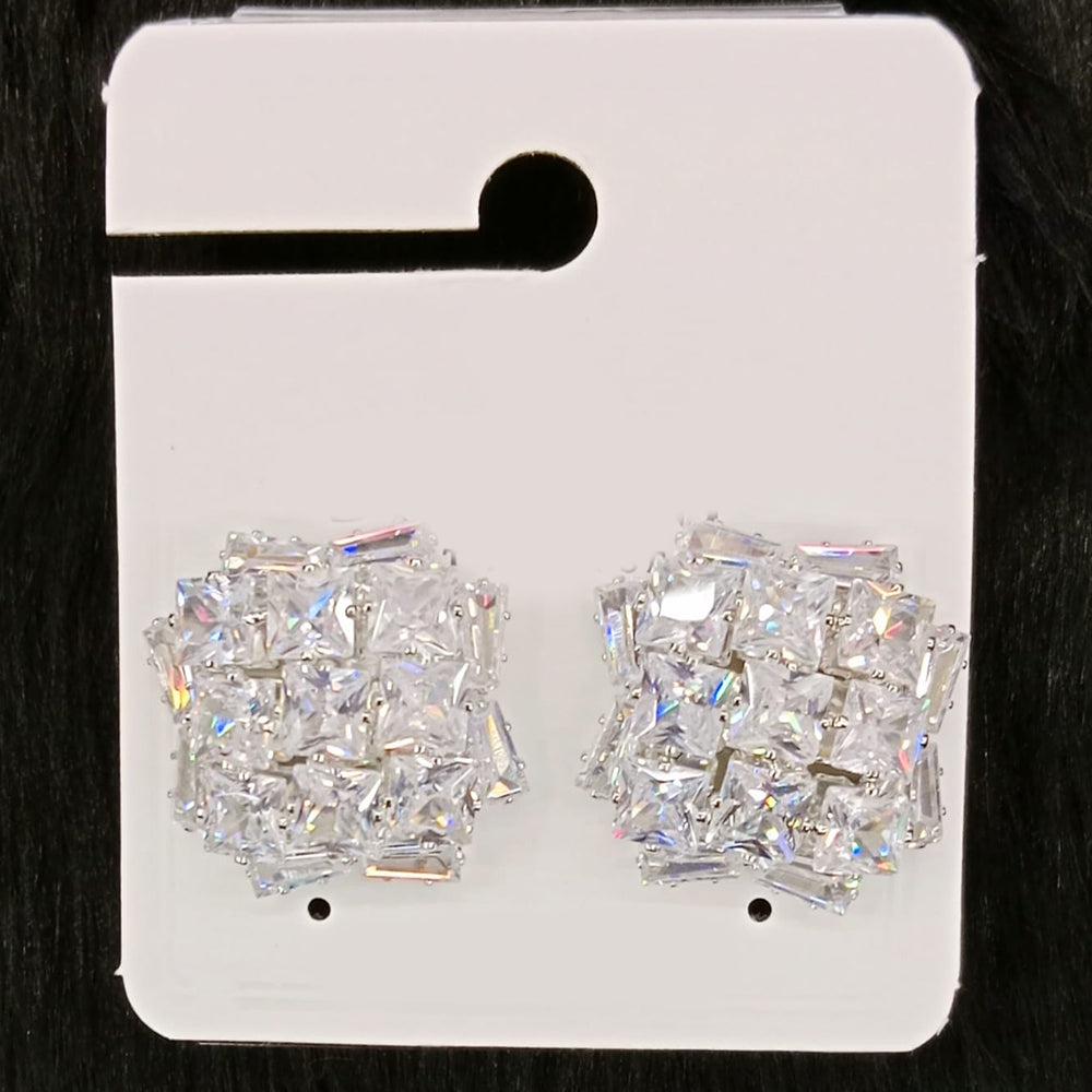 Dhwani Silver Plated Trendy Sparkle American Diamond Stud Earrings 