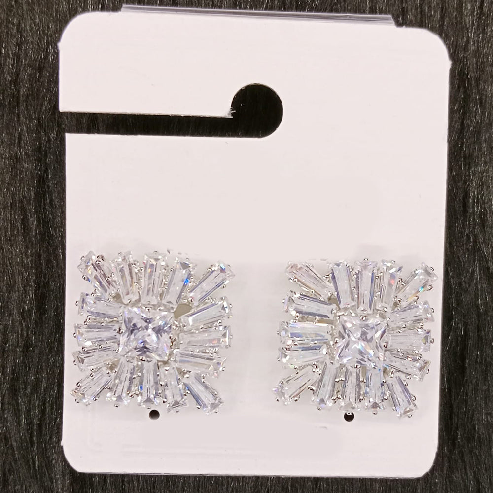 Dhwani Silver Plated Trendy Sparkle American Diamond Stud Earrings (Pack of 20)
