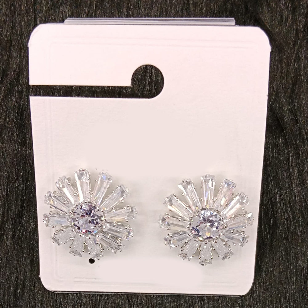 Dhwani Silver Plated Trendy Sparkle American Diamond Stud Earrings (Pack of 12)