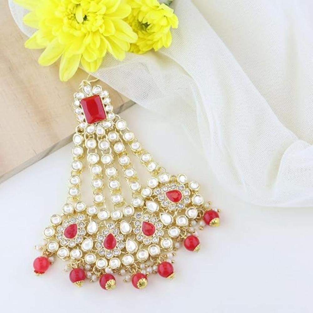 Etnico Gold Plated Pearl Drop Kundan Jhumar Passa/Jhoomar for Women (T2047R)