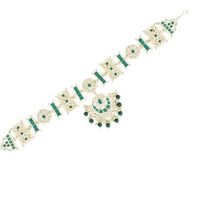 Etnico Gold Plated Floral Kundan & Pearl Sheeshphool/SheeshPatti for Women (T2070G)