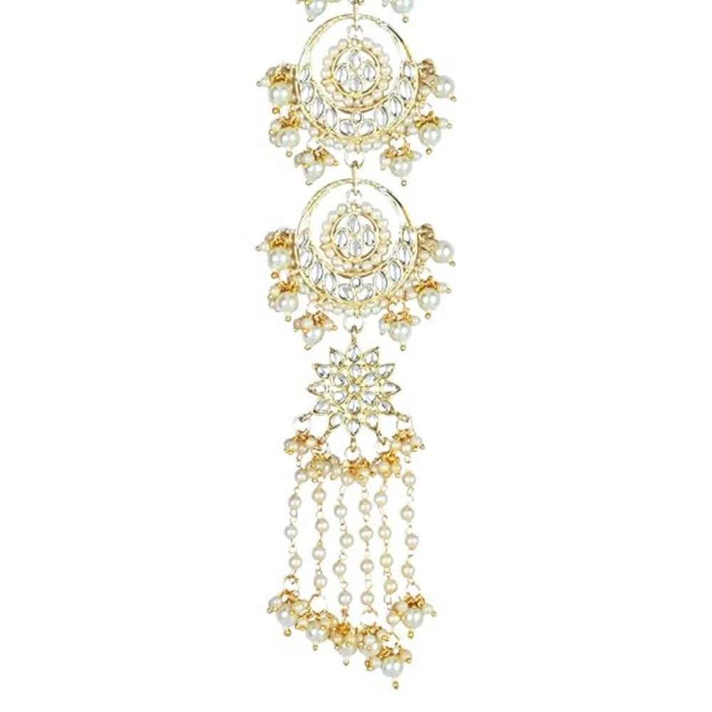 Etnico Gold Plated Kundan and Pearl Paranda/Hair Braid Pin Choti For Bridal (T2092W)