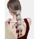 Etnico Gold Plated White Kundan and Pearl Paranda/Hair Braid Pin Choti For Bridal (T2096W)