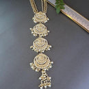 Etnico Gold Plated White Kundan and Pearl Paranda/Hair Braid Pin Choti For Bridal (T2096W)