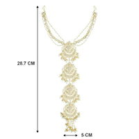 Etnico Gold Plated White Kundan and Pearl Paranda/Hair Braid Pin Choti For Bridal (T2096W)