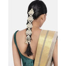 Etnico Gold Plated White Kundan and Pearl Paranda/Hair Braid Pin Choti For Bridal (T2097W)