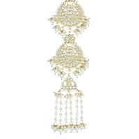 Etnico Gold Plated White Kundan and Pearl Paranda/Hair Braid Pin Choti For Bridal (T2097W)
