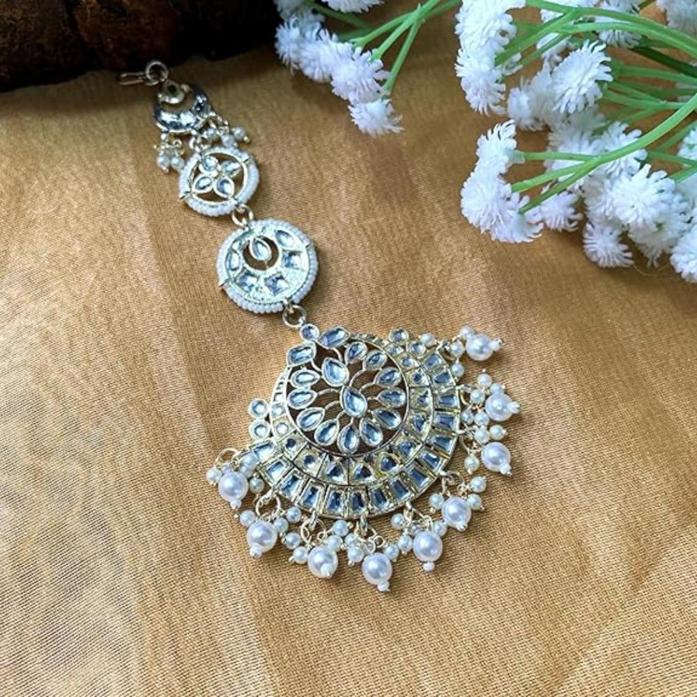 Etnico Gold Plated Kundan & Pearl Maang Tikka for Women (T2134W)