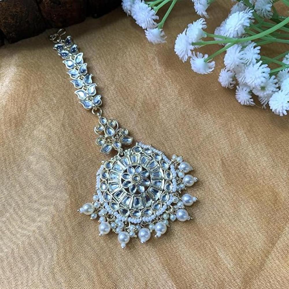 Etnico Gold Plated Kundan & Pearl Maang Tikka for Women (T2135W)