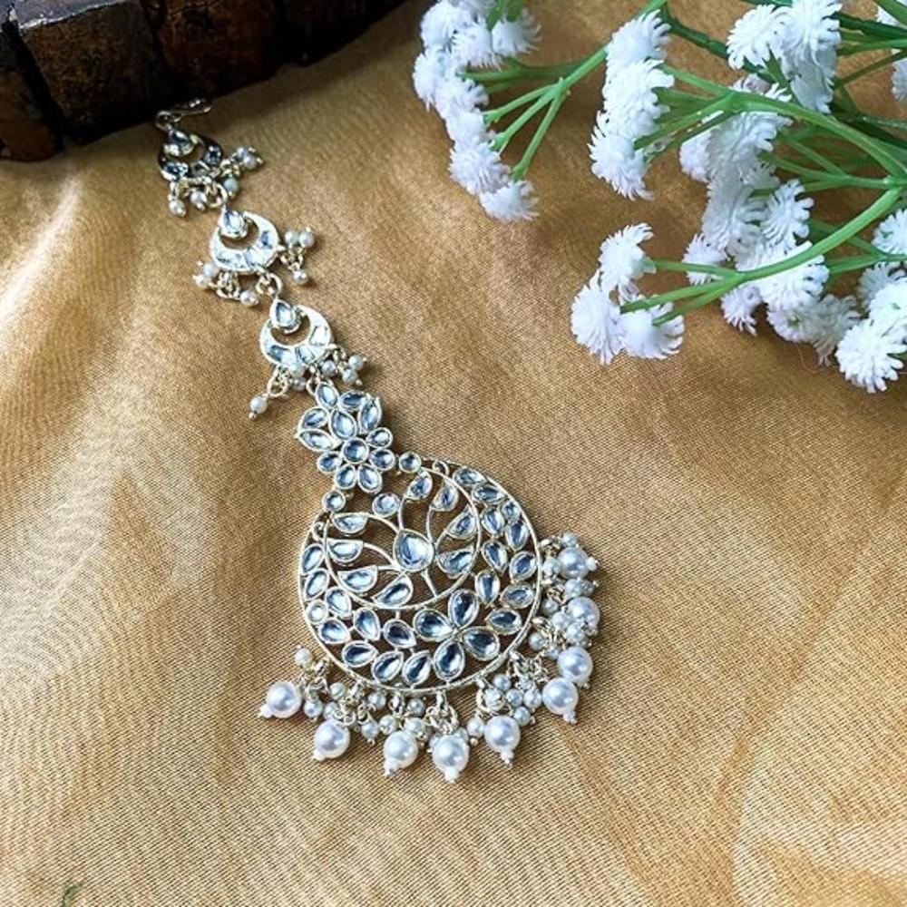 Etnico Gold Plated Kundan & Pearl Maang Tikka for Women (T2137W)