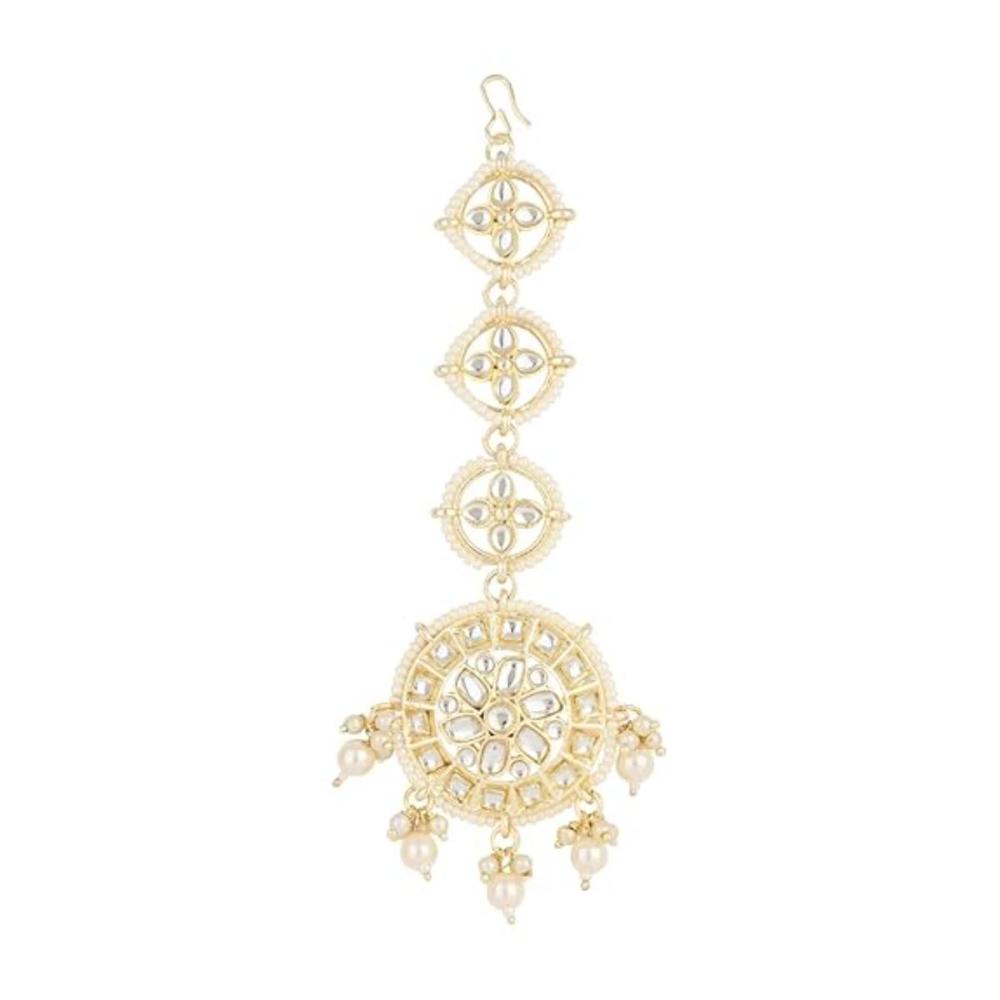 Etnico Gold Plated Kundan & Pearl Maang Tikka for Women (T2138W)