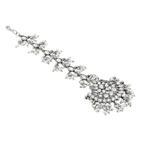 Etnico Silver Oxidised Kundan & Pearls Maang Tikka for women (T2141OX)