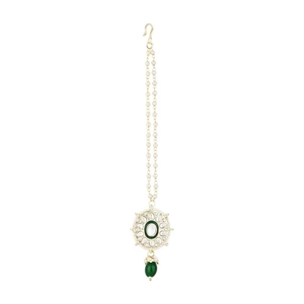 Etnico Gold Plated Traditional Kundan & Pearl Maang Tikka For Women (T2142G)