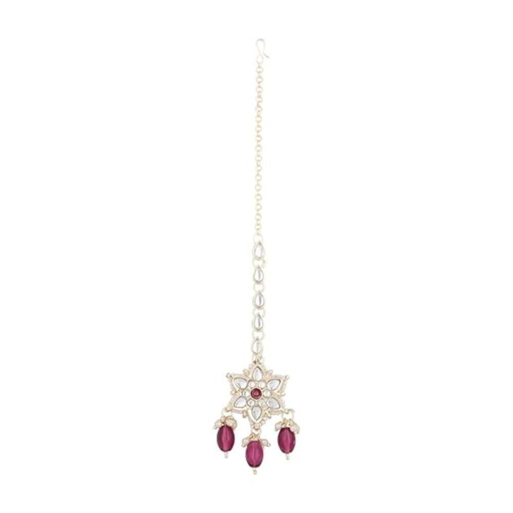 Etnico Gold Plated Traditional Kundan & Pearl Maang Tikka For Women (T2166Wi)