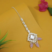 Etnico Gold Plated Traditional Kundan & Pearl Maang Tikka For Women (T2167Pu)