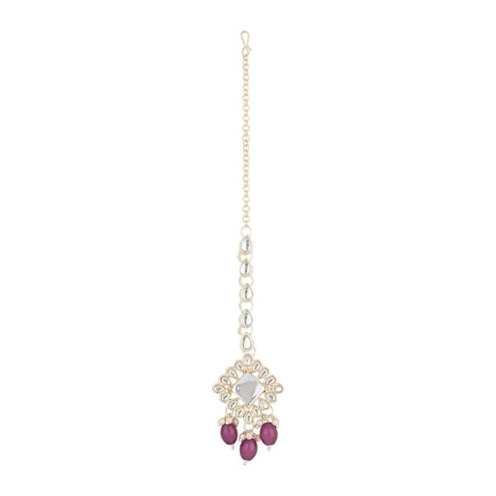 Etnico Gold Plated Traditional Kundan & Pearl Maang Tikka For Women (T2167Q)
