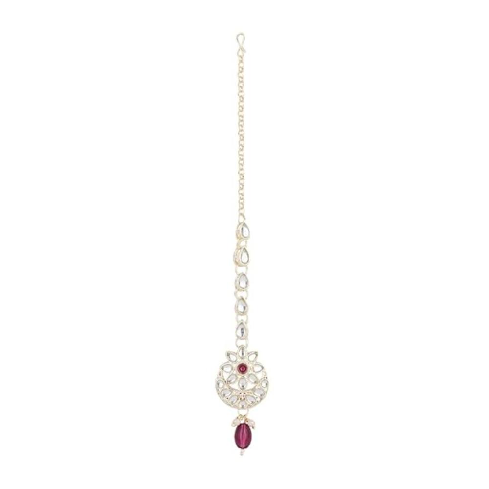 Etnico Gold Plated Traditional Kundan & Pearl Maang Tikka For Women (T2168Wi)