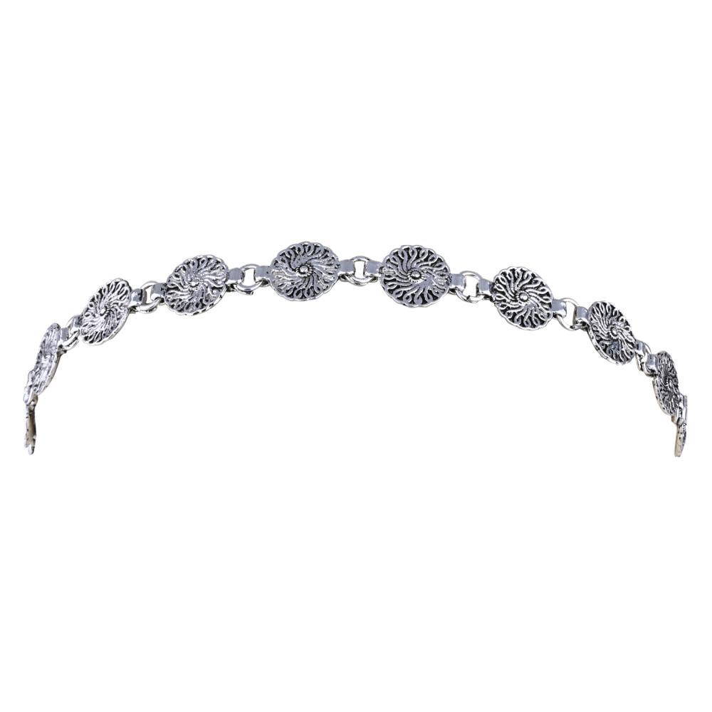 Etnico Silver Oxidised Floral Design Sheeshphool/Sheeshpatti for Women (T2192OX)