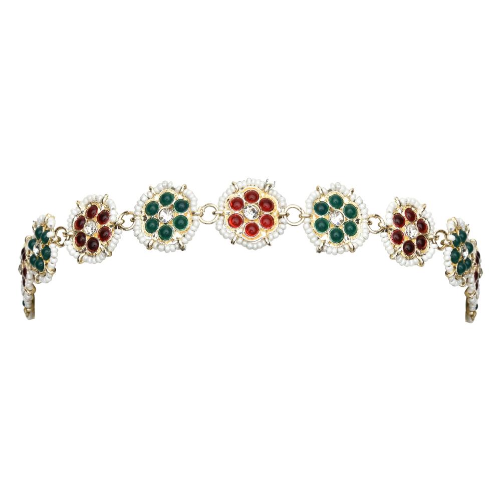 Etnico Gold Plated Kundan & Pearl Sheeshphool/Sheeshpatti for Women (T2194MG)