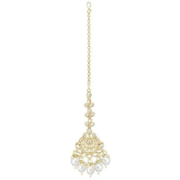 Etnico Gold Plated Traditional Kundan & Pearl Maang Tikka For Women (T3020W)