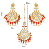 Etnico Gold Plated Traditional Big Kundan & Pearl Chandbali Earrings with Maang Tikka Set for Women/Girls (TE3013R)