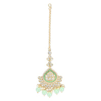 Etnico Gold Plated Traditional Kundan & Pearl Chandbali Earrings with Maang Tikka Set for Women/Girls (TE3015Min)