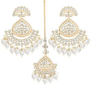 Etnico Gold Plated Traditional Kundan & Pearl Chandbali Earrings With Maang Tikka Set For Women/Girls (TE3015W)