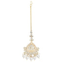 Etnico Gold Plated Traditional Kundan & Pearl Chandbali Earrings With Maang Tikka Set For Women/Girls (TE3015W)