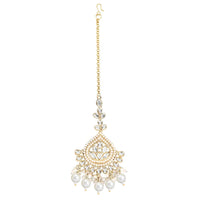 Etnico Gold Plated Traditional Kundan & Pearl Chandbali Earrings With Maang Tikka Set For Women/Girls (TE3015W)