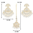 Etnico Gold Plated Traditional Kundan & Pearl Chandbali Earrings With Maang Tikka Set For Women/Girls (TE3015W)