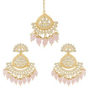 Etnico Gold Plated Traditional Kundan & Pearl Chandbali Earrings with Maang Tikka Set for Women/Girls (TE3016Pi)