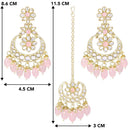 Etnico Gold Plated Traditional Handcrafted Kundan Adorned With Pearls Earrings With Maang Tikka Set For Women/Girls (TE3018Pi)