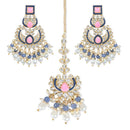 Etnico Gold Plated Traditional Kundan & Pearl Chandbali Earrings with Maang Tikka Set for Women/Girls (TE3021Pemt)