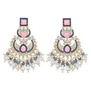 Etnico Gold Plated Traditional Kundan & Pearl Chandbali Earrings with Maang Tikka Set for Women/Girls (TE3021Pemt)