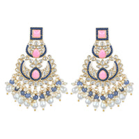 Etnico Gold Plated Traditional Kundan & Pearl Chandbali Earrings with Maang Tikka Set for Women/Girls (TE3021Pemt)