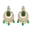 Etnico Gold Plate Traditional Pearl Hanging Kundan Stone Chandbali Earring With Maang Tikka For Women/Girls (TE3026G)